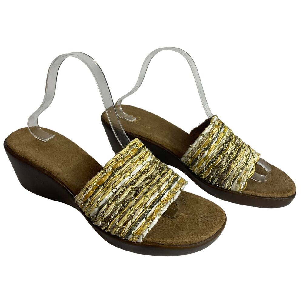 Aerosoles A2 Say Yes 9.5M Wedge Slip Woven Straw On Sandals Open Toe straw wedge